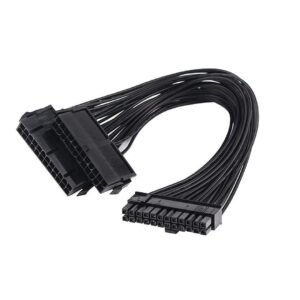 PARUHT® Dual PSU Power Supply Cable 24 Pin Extension Cable, for ATX Motherboard, 1x24P(20+4) Male Port and 2×24 Pin Female Ports