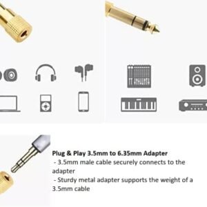 Paruht 2Pcs 6.35mm male Stereo Plug to 3.5mm female Stereo Auxiliary Jack Adapter Gold Plated