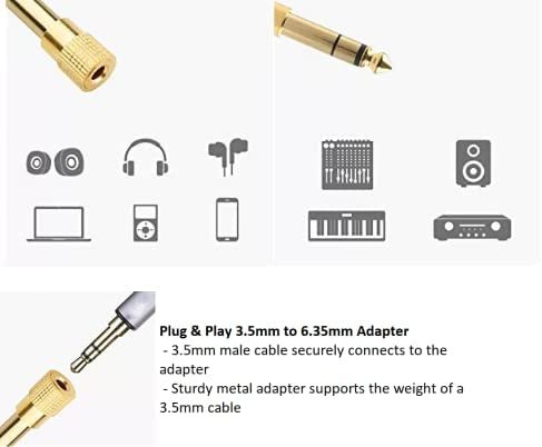 Paruht 2Pcs 6.35mm male Stereo Plug to 3.5mm female Stereo Auxiliary Jack Adapter Gold Plated - Image 2