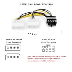 Paruht 8 Pin PCI Express to Dual 4 Pin LP4 Molex Y Power Cable