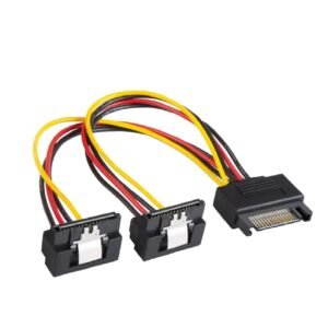 Paruht SATA 15 Pin Male to 2X SATA 15 Pin 90 Degree Female with Locking Latch for HDD, SSD, DVD, PCI Cards Power Splitter Cable
