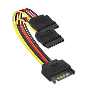 PARUHT SATA 15 Pin Male to 2 x 15 Pin Female Power Extension Y Splitter Cable Adapter