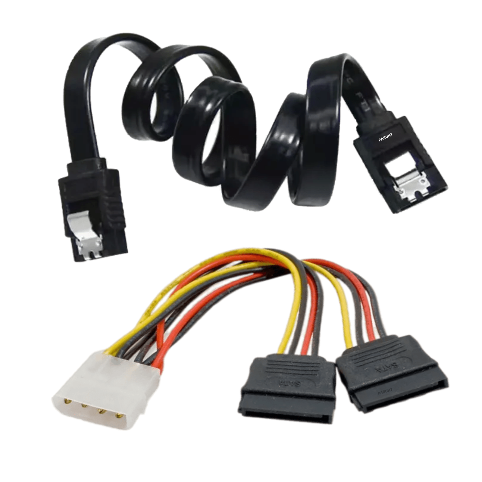 PARUHT Cable Combo, 4 Pin Molex to 2X Sata Power Y PLUS SATA III Data Cable with Locking Latch - Image 3