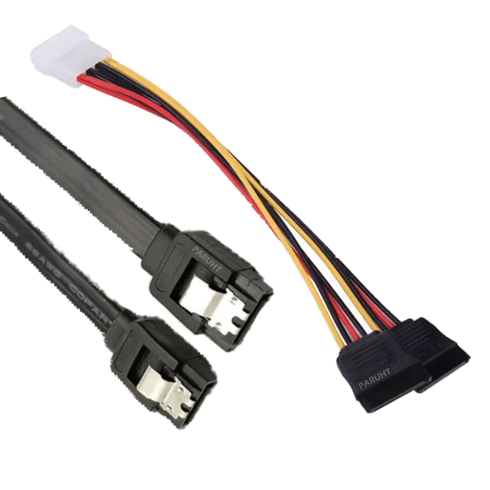 PARUHT Cable Combo, 4 Pin Molex to 2X Sata Power Y PLUS SATA III Data Cable with Locking Latch - Image 2