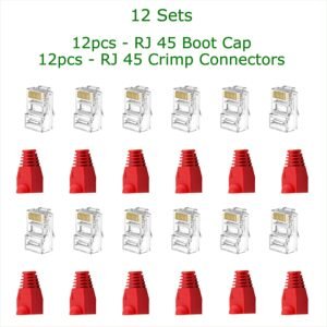 PARUHT 12 Sets of RJ45 Network Connectors and Boot Caps combo